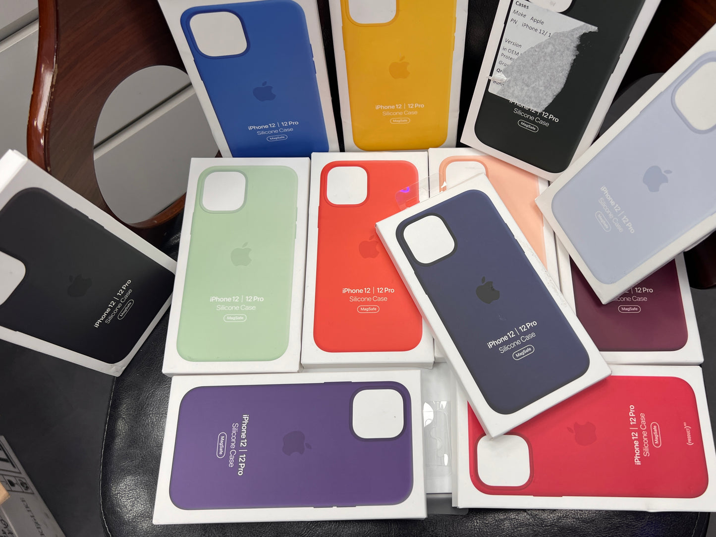 Genuine Leather iPhone 12 / 12 Pro Cover Mix Colour with Magnatic Car Charger