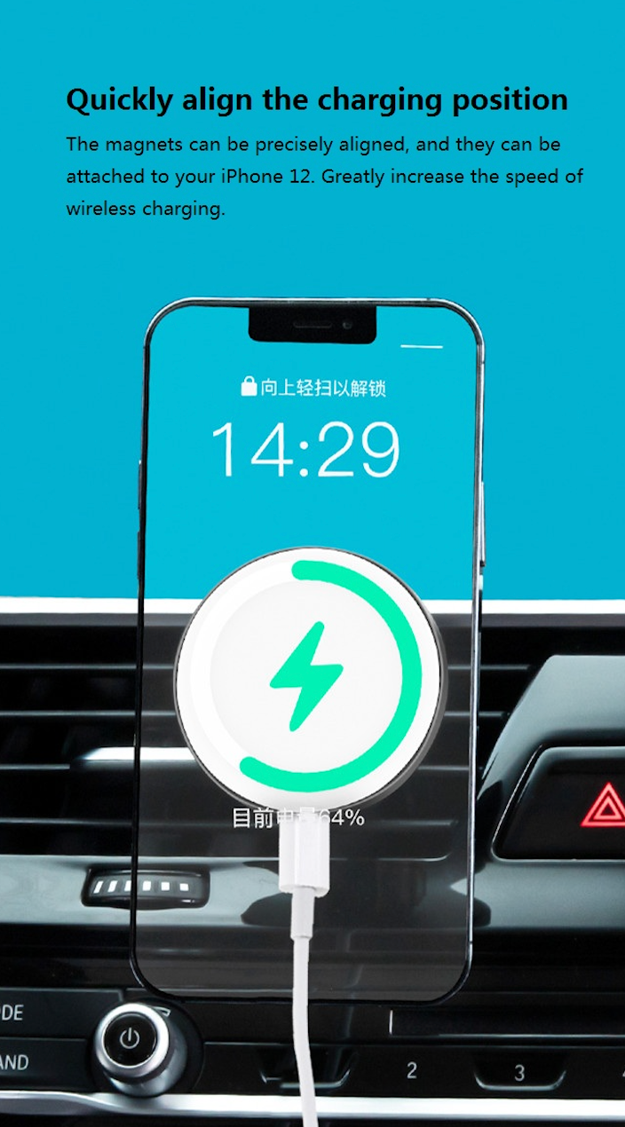 Magnetic 15W (Compatible Magsafe) Wireless Car charger ( iPhone 12/13/14 Series )
